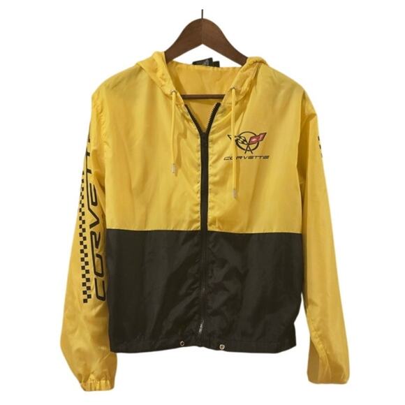 Chemistry Corvette Yellow Hooded Windbreaker Zip-up Jacket Womens Medium - Picture 1 of 8